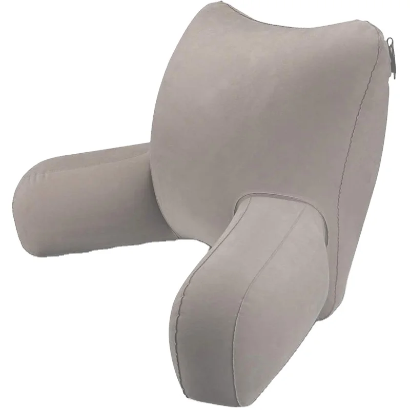 downy flocking inflatable reading pillow folding portable backrest pillow with arms camping lumbar back support pillow