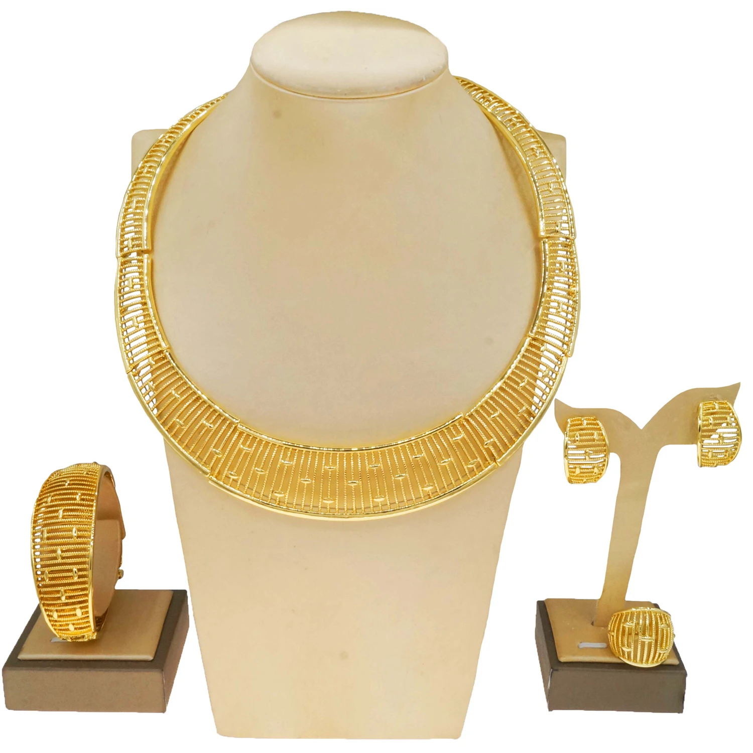 Fashion Hollow African Jewels Simple And Elegant Necklace Set High Quality Dubai Jewelry For Women 4 Pieces Necklace Earrings