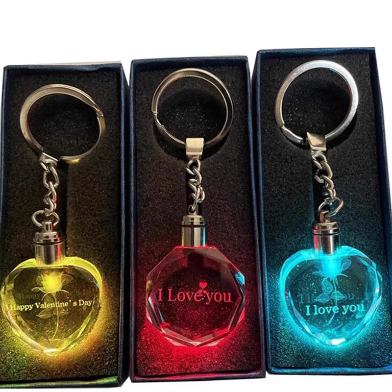 2014 cheap wholesale k9 blank LED lights crystal glass keychains custom 3d laser engraved Lips crystal keychain for giveaways