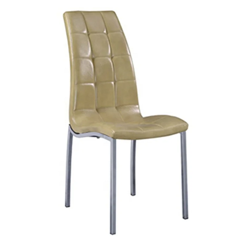Hot sale dining room Furniturbrown color pu seat metal tube smooth surface PU leather dining chair With metal legs