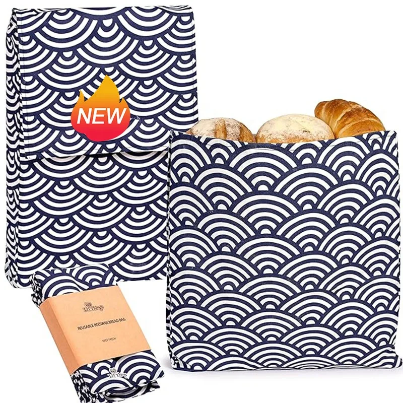 Eco-friendly Reusable Beeswax Bread bags 6 Different Themes  Perfect Bag for Home-Baked   Bread   Japanese Seigaiha Waves