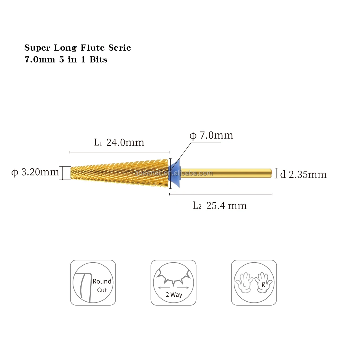 Nail Drill Bits Rotary Burrs Super Long Flute Serie Tungsten Carbide Top Quality 7.0mm 5 in 1 Sanding Bands for Nail Drill Bits