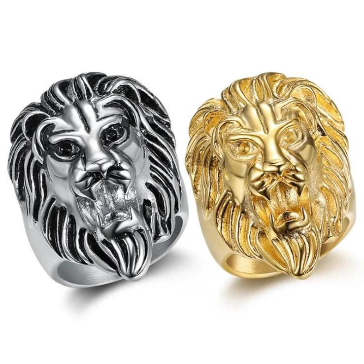  Мужское кольцо с позолоченным вакуумным покрытием XUNBEI 316 нержавеющая сталь хип-хоп голова льва ручная