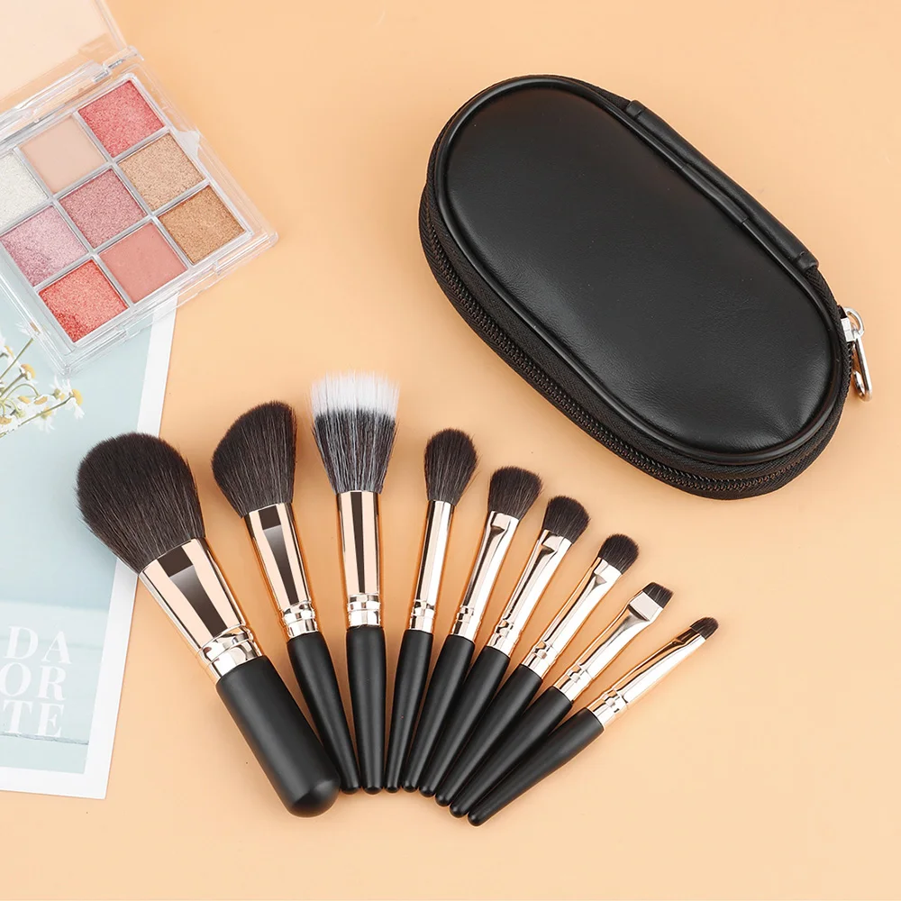 Free Sample9Pcs Pink Soft Hair Cosmetic Tools Full Set Professional black Makeup Brush Set For Women