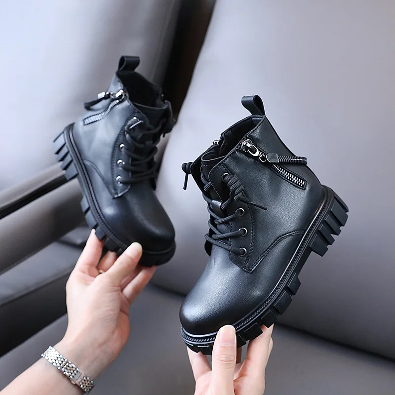 Детские Модные осенне-зимние мартинсы унисекс, ботильоны для малышей маленьких и больших детей с боковой молнией, боевые ботинки, теплая обувь для мальчиков и девочек