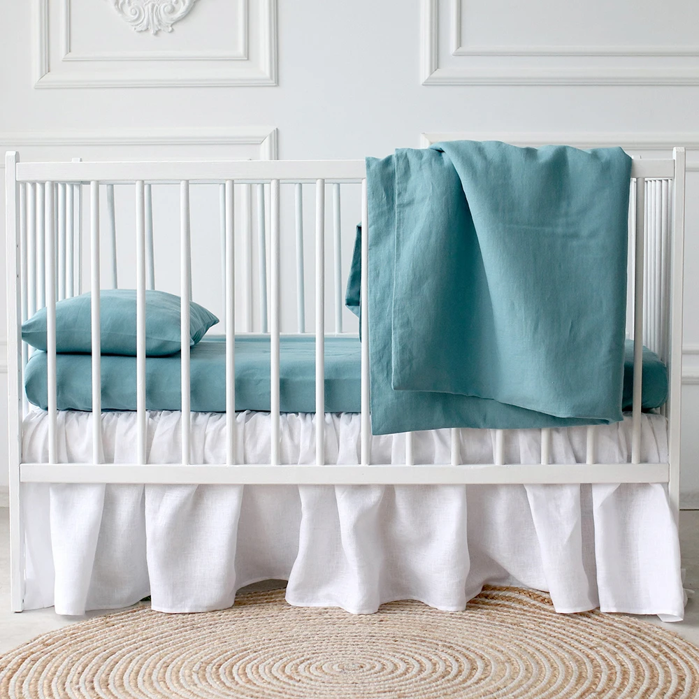 Pure Linen Baby Crib Sheet set Linen Bedding Set Fitted Sheet Duvet Cover linen cot sheet set custom Label size wholesale