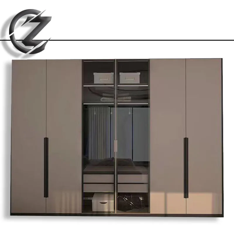Modern Luxury Solid Wood Wardrobe with Glass Door for Home Furniture in Bedroom Living Room