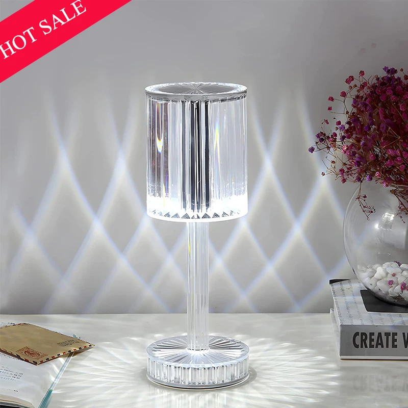 Хит продаж, беспроводная Хрустальная настольная лампа с регулируемой яркостью, RGB, сенсорное управление, USB-порт для зарядки, акриловая ночник