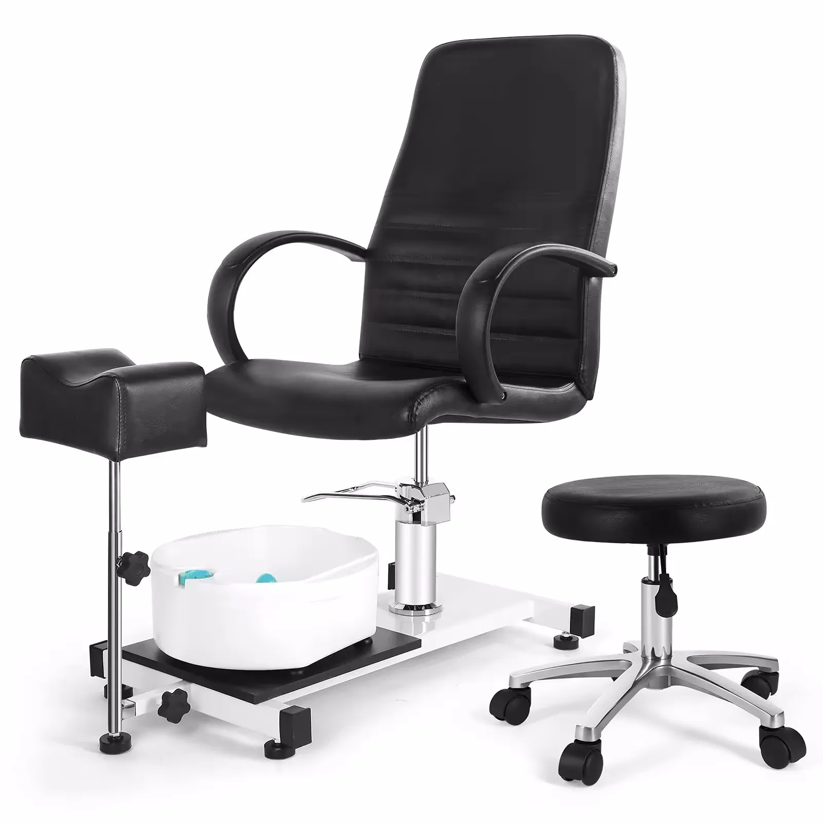 Black pedicure Chair with Rotating stool Hot Nail spa chair with massage bowl Durable barbershop equipment for sale