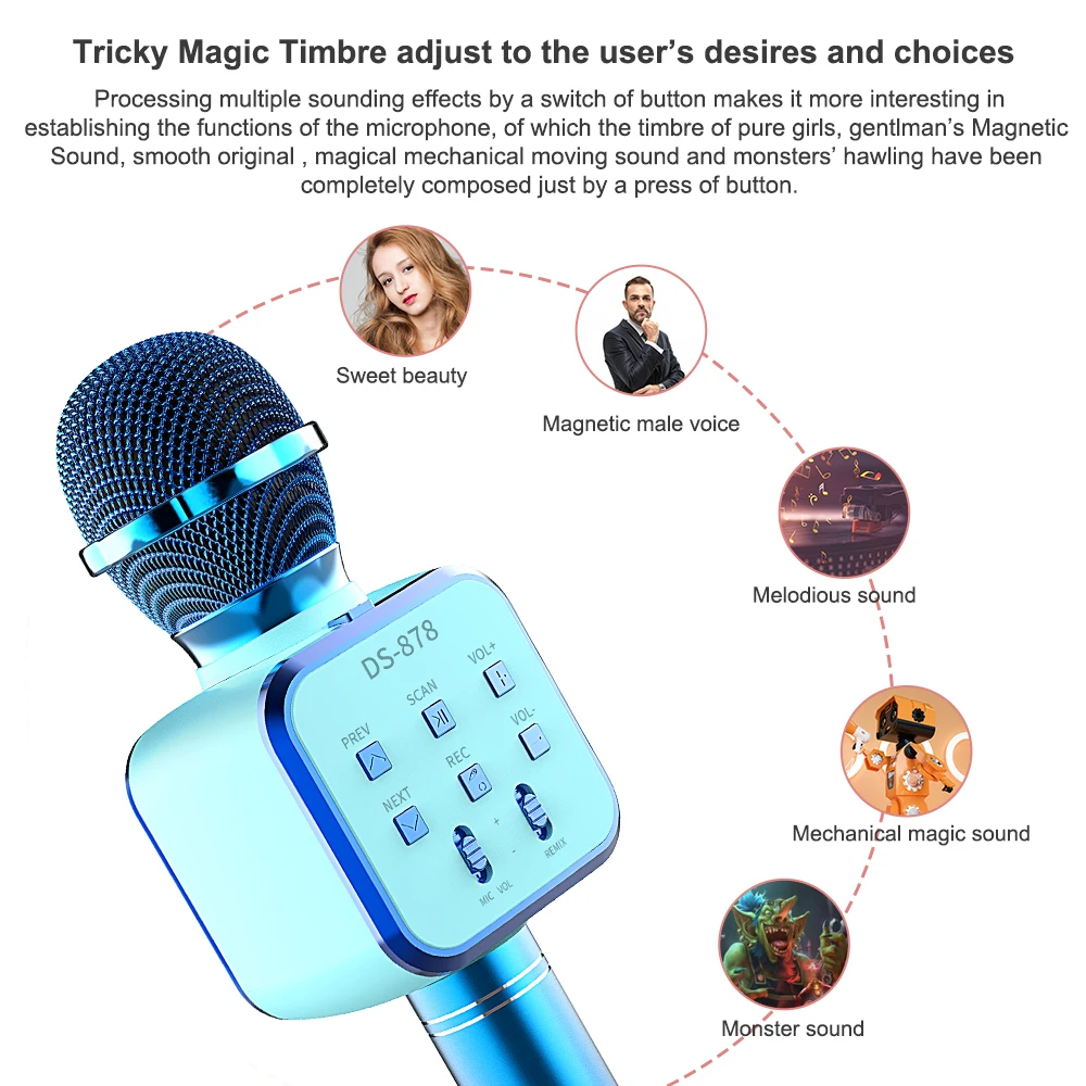 2021 Wholesale Price Portable usb and Wireless BT Karaoke Microphone DS878