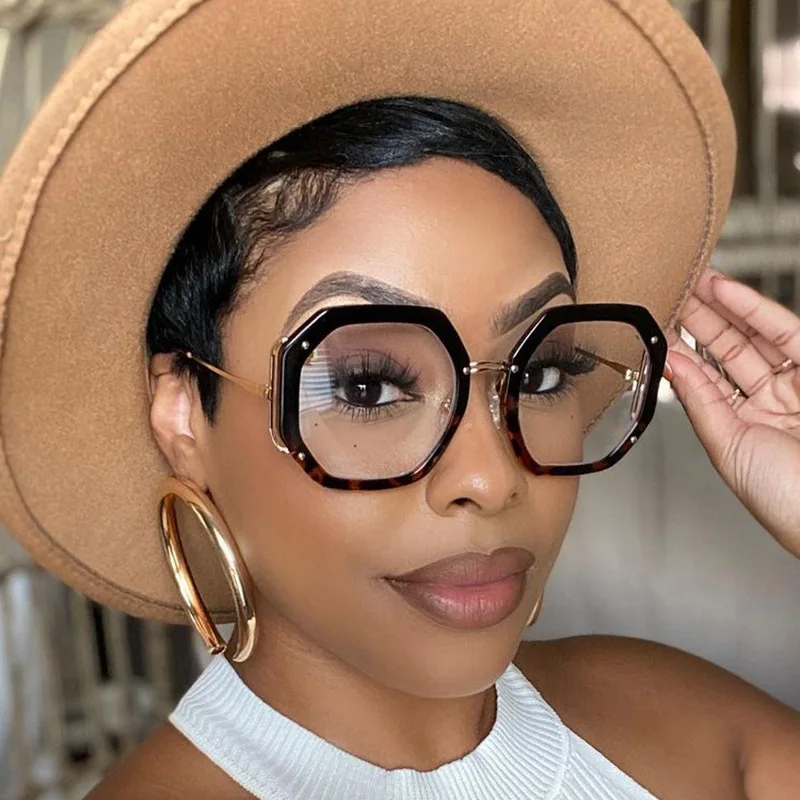 Polygonal eyeglass frame 2022 anti blue light  hollowed eyeglasses optical frames women