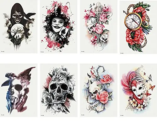 1Set(4pcs)Half Arm Skull Rose Halloween Poker CMYK Temporary Party Decoration Body Art Tattoo Sticker