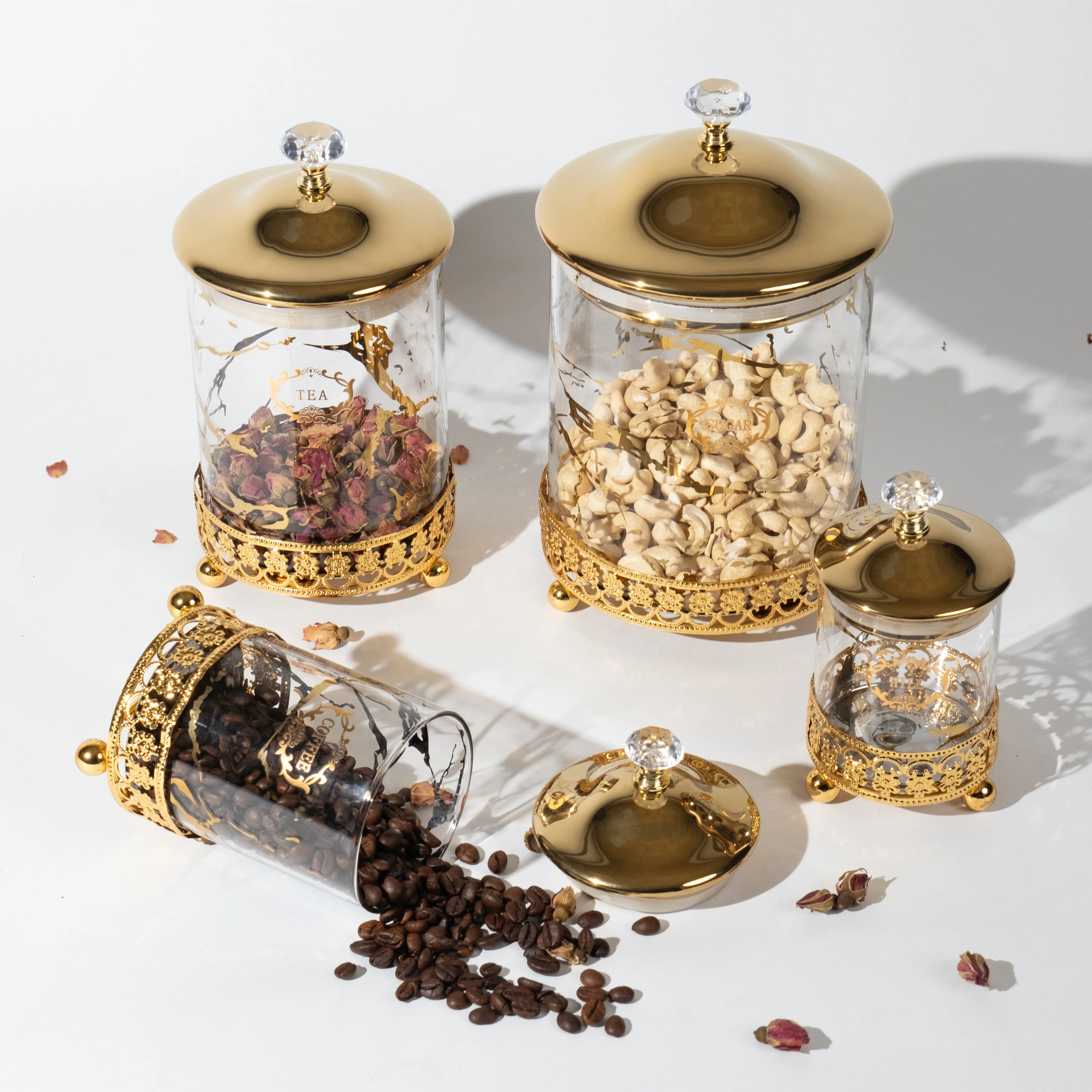 Marble Design Storage tank Home Decoration food Jars Gold planting Glass Canister Jar with lid