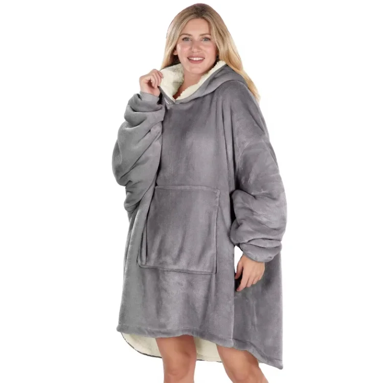 Oversized Hoodie Blanket Ultra Plush Fleece Sherpa Giant Big Hooded Sweatshirt