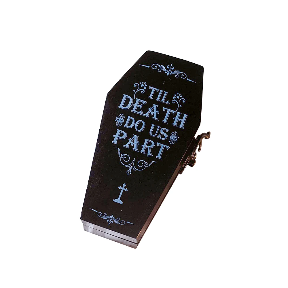 Creative Halloween Wedding box coffin shaped packaging wooden box Small Black Wood Coffin Ring Box