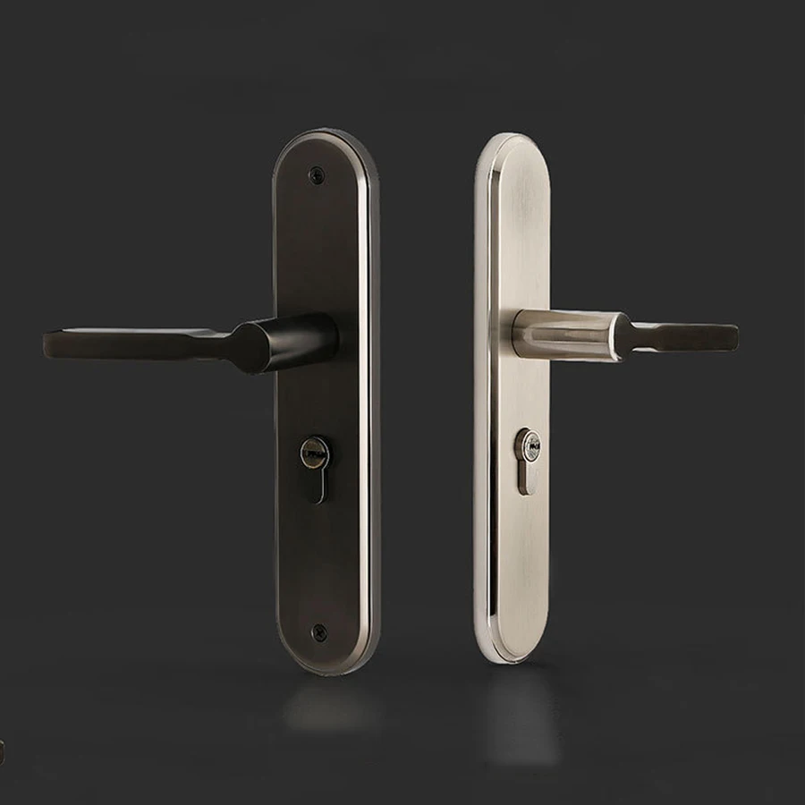 Most Popular Bedroom Black Nickel Wire Drawing Zinc Alloy Plate Door Handle With Door Lock Set Body Cylinder Mortise