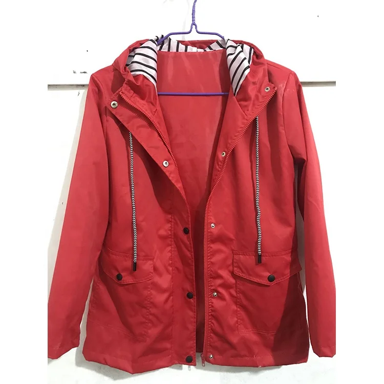 Women Lightweight Waterproof Outdoor Hooded Rain Jacket Plus Size Zipper Raincoat