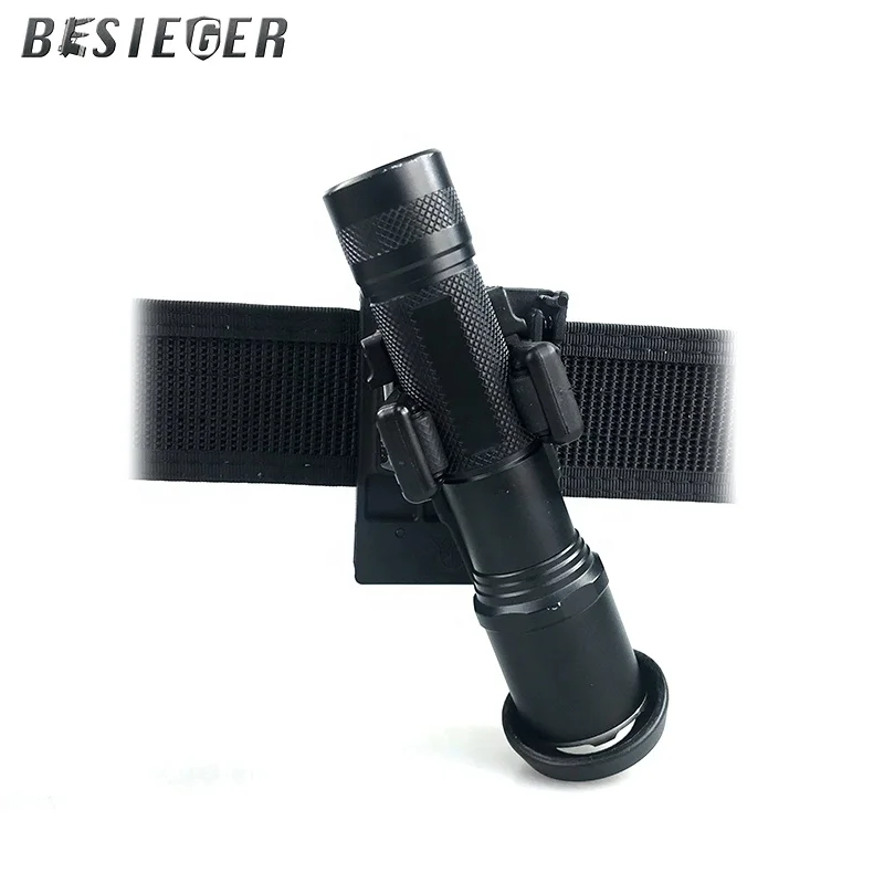 Quick exchange, rotatable and adjustable side open tactical flashlight leather case, suitable for police flashlight