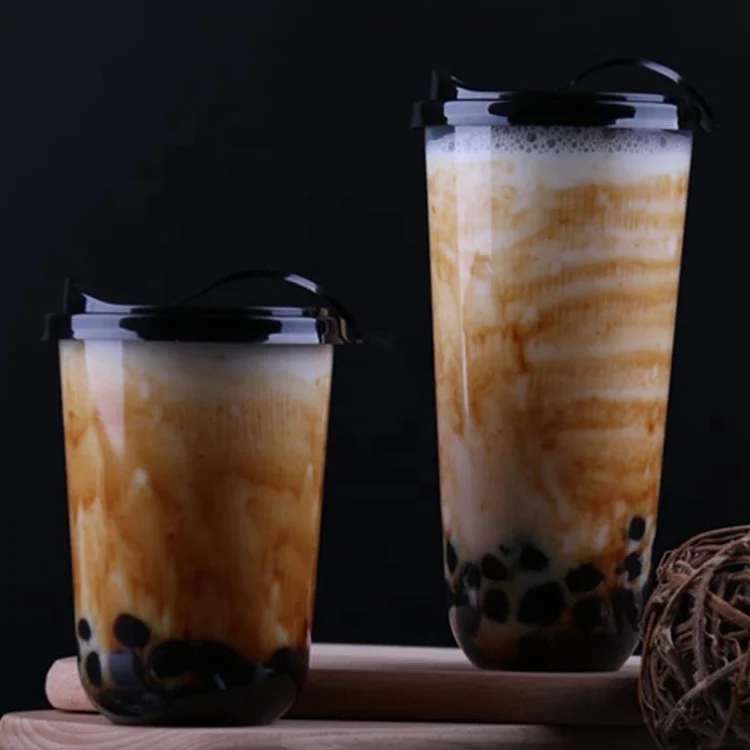 Customized Logo 95mm Clear Disposable Plastic U Cup Boba Bubble Milk Tea Cup