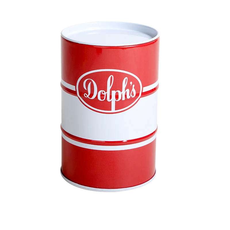 Customizable Oil Drum Shaped Metal Cans With Circle Piggy Bank Tins