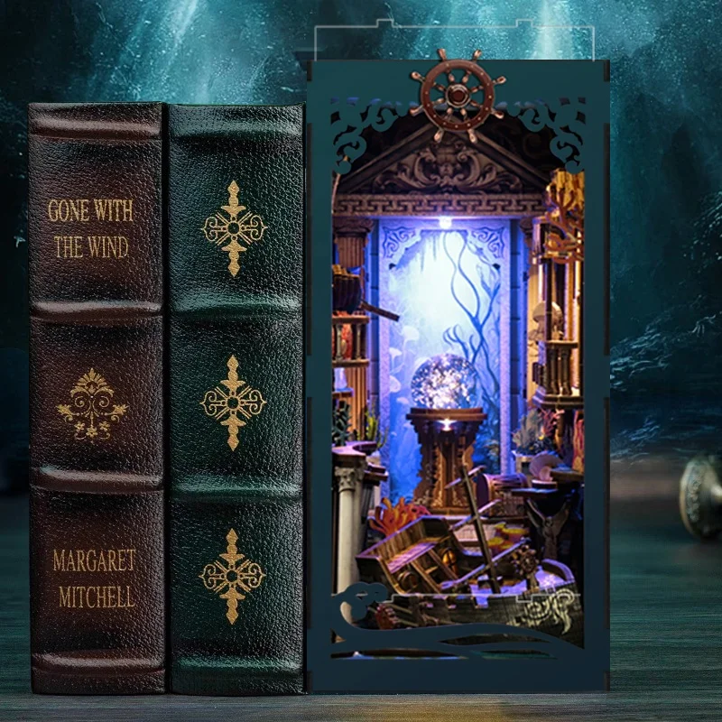 Eco-friendly seabed story book nook city UV printing custom LED light 3D wooden puzzle book nooks