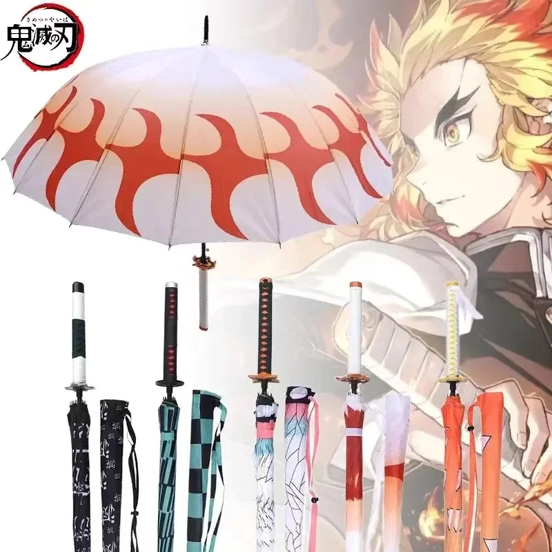 Demon Slayer Katana Umbrella Creative Long Katana Handle Umbrellas Kimetsu No Yaiba Anime Tanjirou Giyuu Samurai Sword Parasol