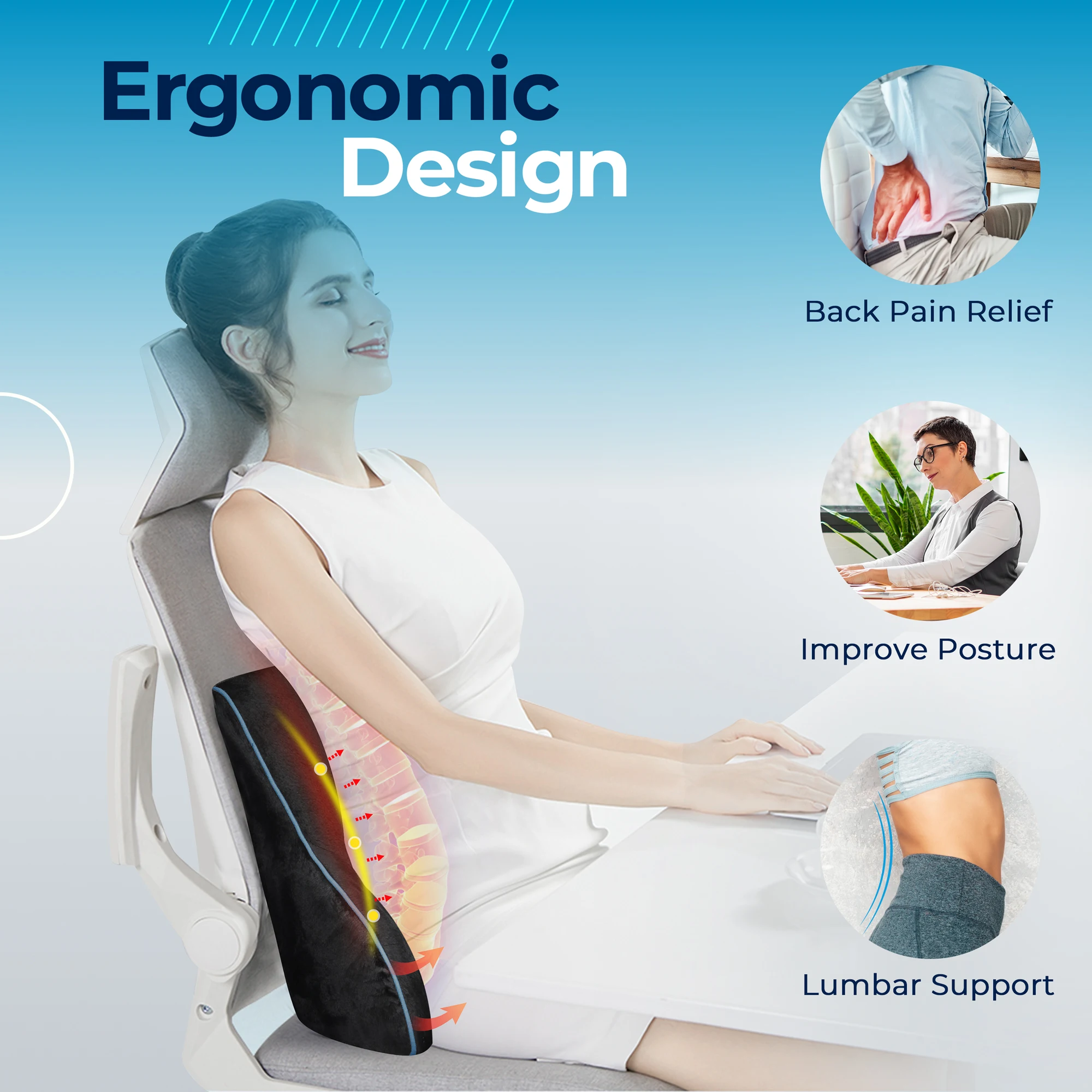 waist lumbar support pillow for chair memory foam with vibration massage and heating function
