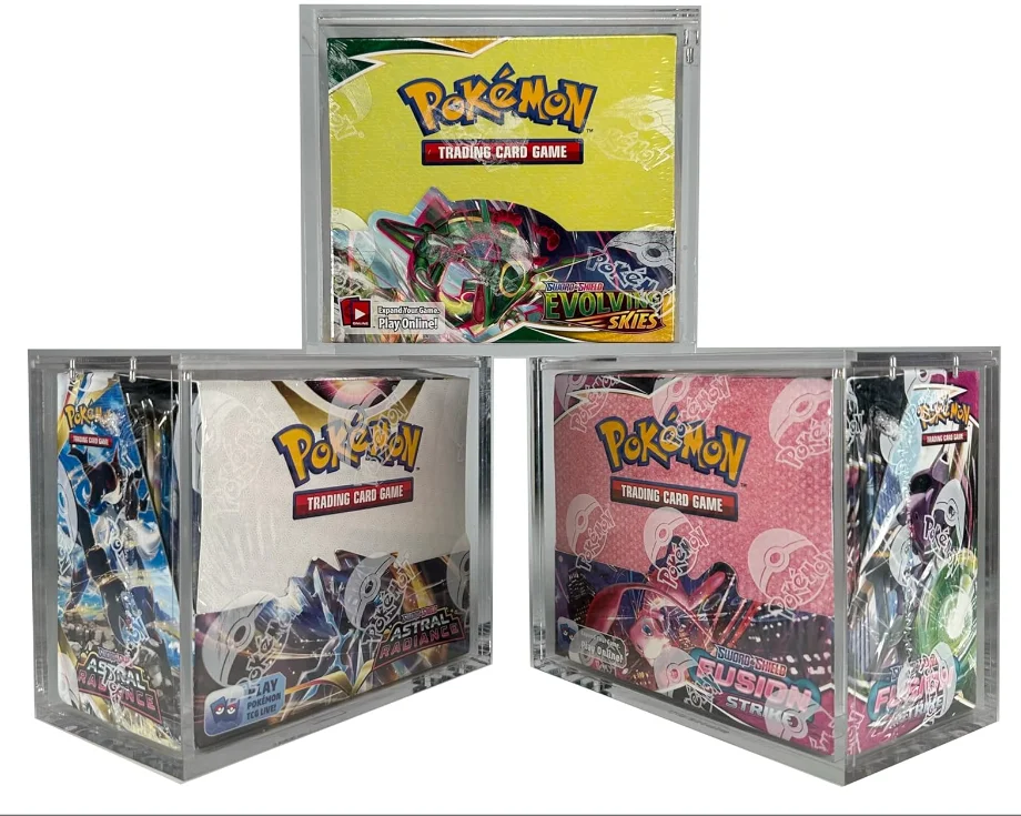 Hot Selling Transparent Stackable Acrylic Pokemoned Tcg Box Booster Display Protector With Magnetic Lid