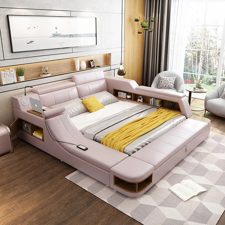 Bedroom furniture Tatami music leather bed massage sex bed king bed