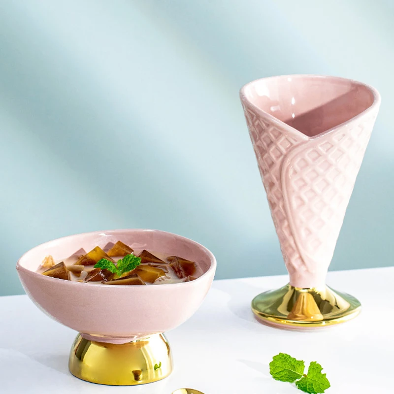AL Wholesale Ceramic Ice Cream Cup Ice cream mug Factory Price Mulit Colors And Pattern Ceramic Tableware