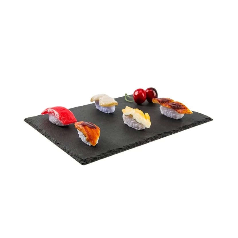 30X15 Hot Selling 2022  Natural Black beef Slate plate unbreakerable sushi black slate dinner plates