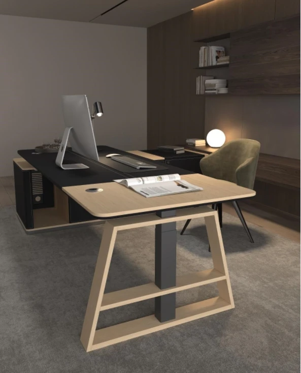 Executive Luxury boss Modern height adjustable office electric sit standing desk Office furniture lifting computer table L shape