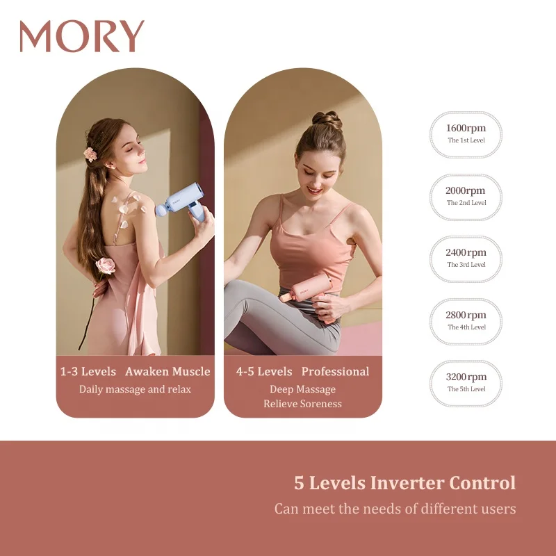 MORY Vibrating Cordless Brushless Gym Gun Massager Powerful Percussion Dropshipping Mini Muscle Massage Gun with LCD Screen