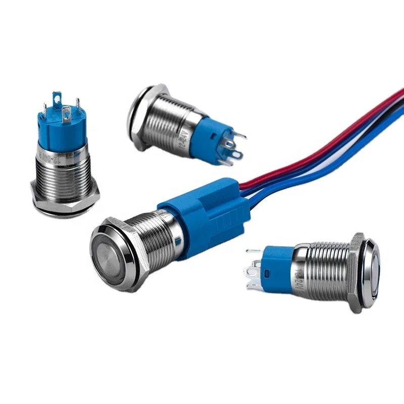 12mm Metal Self Locking Push Button Switch Flat Round Head 4Pin Blue 5V Led Push Button Switch