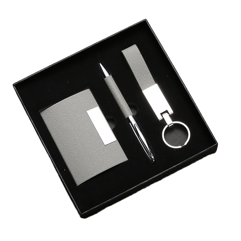 promotional 3 in 1 card holder + pen + Key chain corporate gift set luxury promotional personalized gift sets