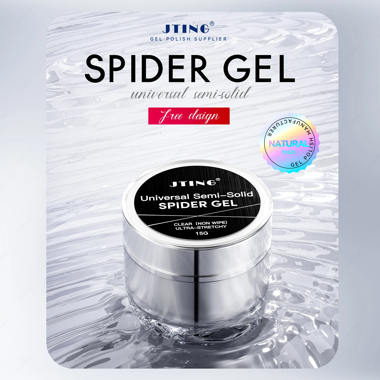 JTING Newest updated Universal Semi-solid spider gel polish Non wipe Clear spider modelling gel nail polish for chrome powder