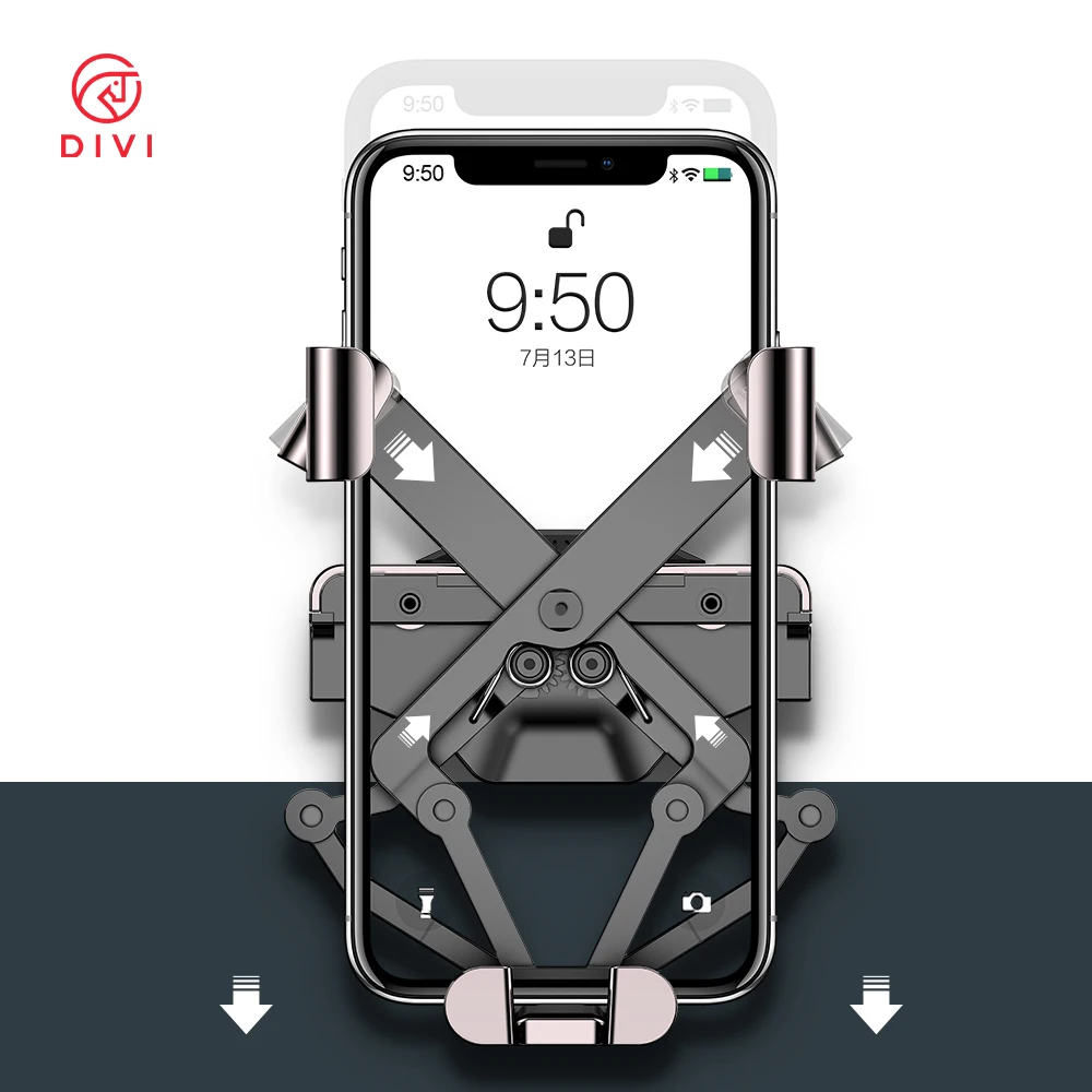 Автомобильный держатель телефона DIVI Gravity, автомобильный держатель с креплением на вентиляционное отверстие, подставка для iPhone X 11 Pro, бесшумный Автомобильный держатель для мобильного телефона
