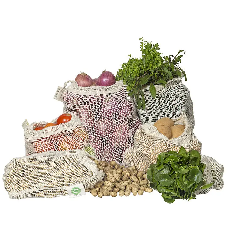 Recycled grocery shopping fruit vegetable reusable produce bag cotton mesh bag
