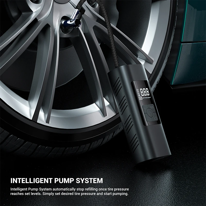 LCD display 6000mAh Battery 12V Wireless inflator Pump Portable Electric Tire Inflator With Nozzle Set For Car, Motor, Bike