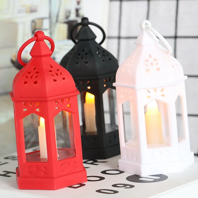 Mini Lantern with Flickering LED Candles Vintage Black Decorative Hanging Candle Lanterns For Halloween,Wedding Decorations