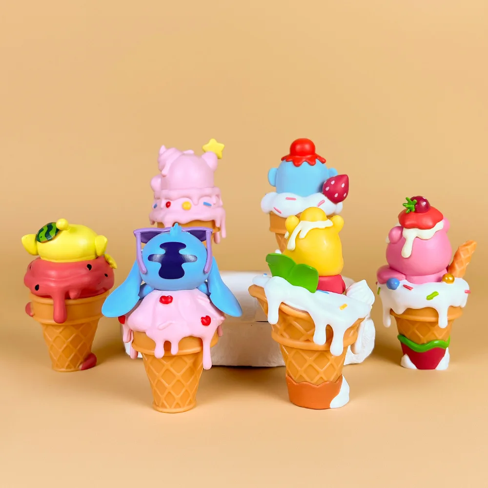 cute Ice cream cone 6pcs cartoon strawberry bear stitches pvc action figures toys lovely collectible kids action figures gifts