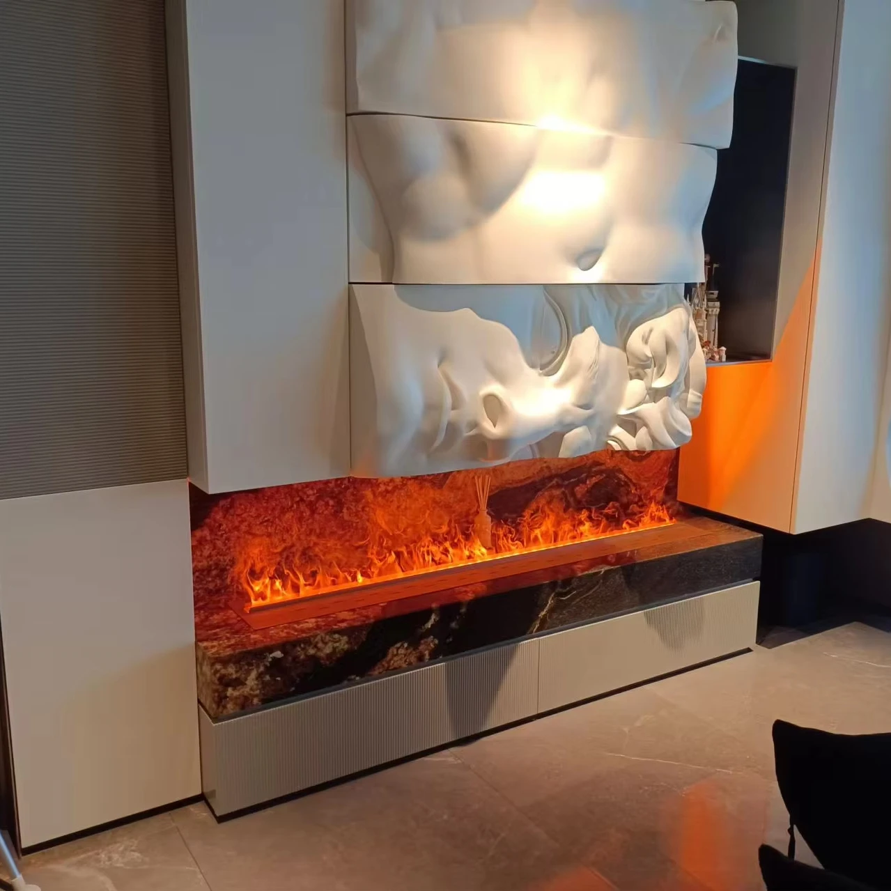 1200 мм 3D электрический камин светодиодный дисплей портативный внутренний панель из нержавеющей стали водяной пар звук красочное пламя наружная вставка