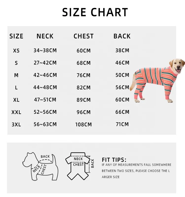 Large Dog Stripe Pajamas Post Surgery Wear Full Coverage Dog Pjs Recovery Sterilization Suit Pet Clothes