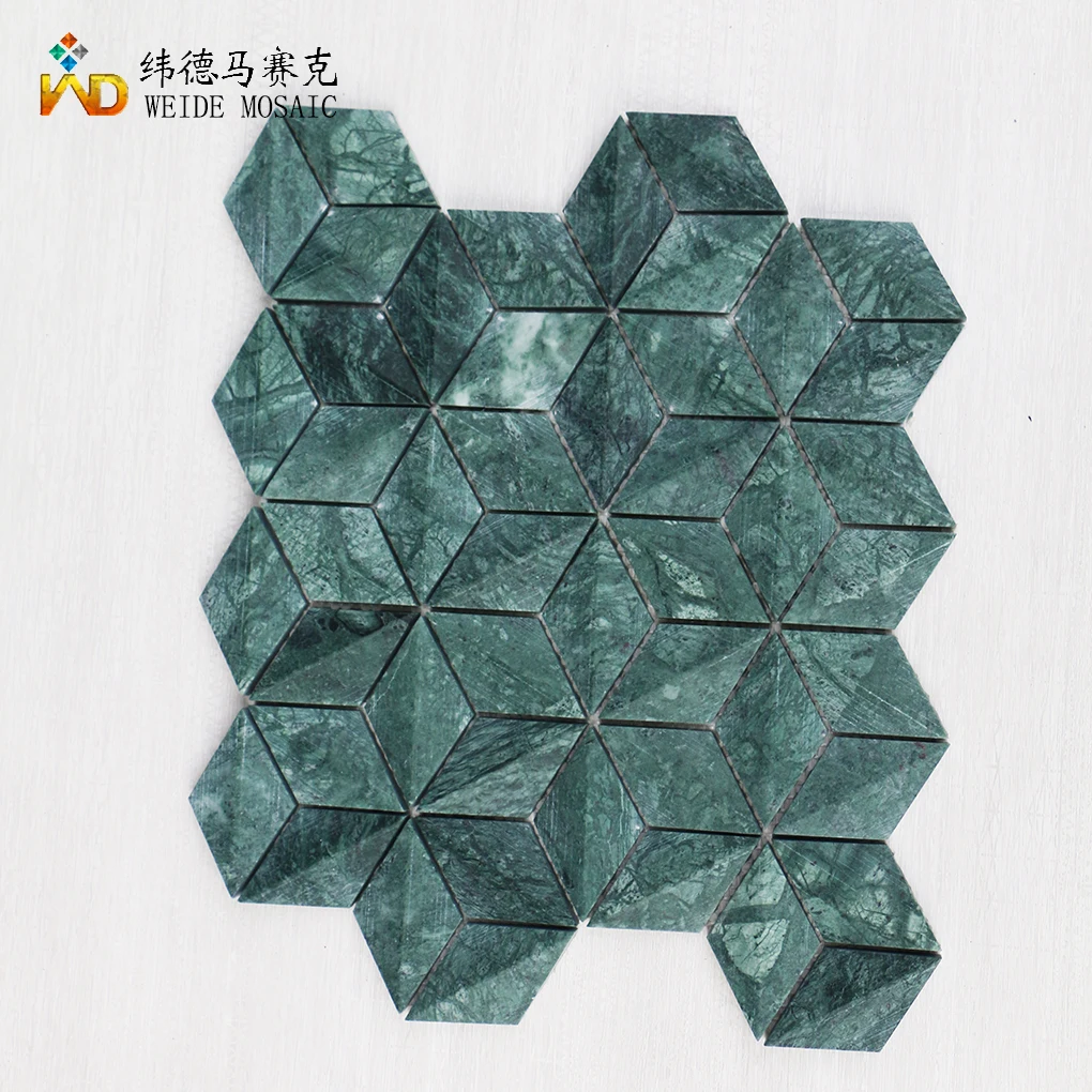 New Design Multi 3D Shaped Marble Mosaic Tiles High Quality Green Marble  Diamond Surface Indian Green Stone Mosaic
