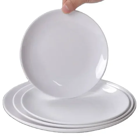 Customized Modern White Melamine Dinner Plates Unbreakable round Plastic Restaurant Dishes with Unique Pattern for Home Use
