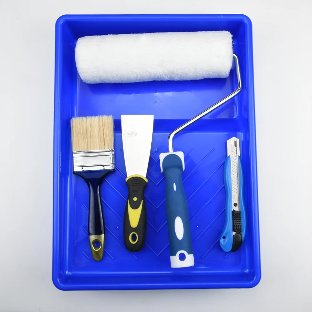 
multifunction 9 inch blue plastic paint roller tray kit with brush 