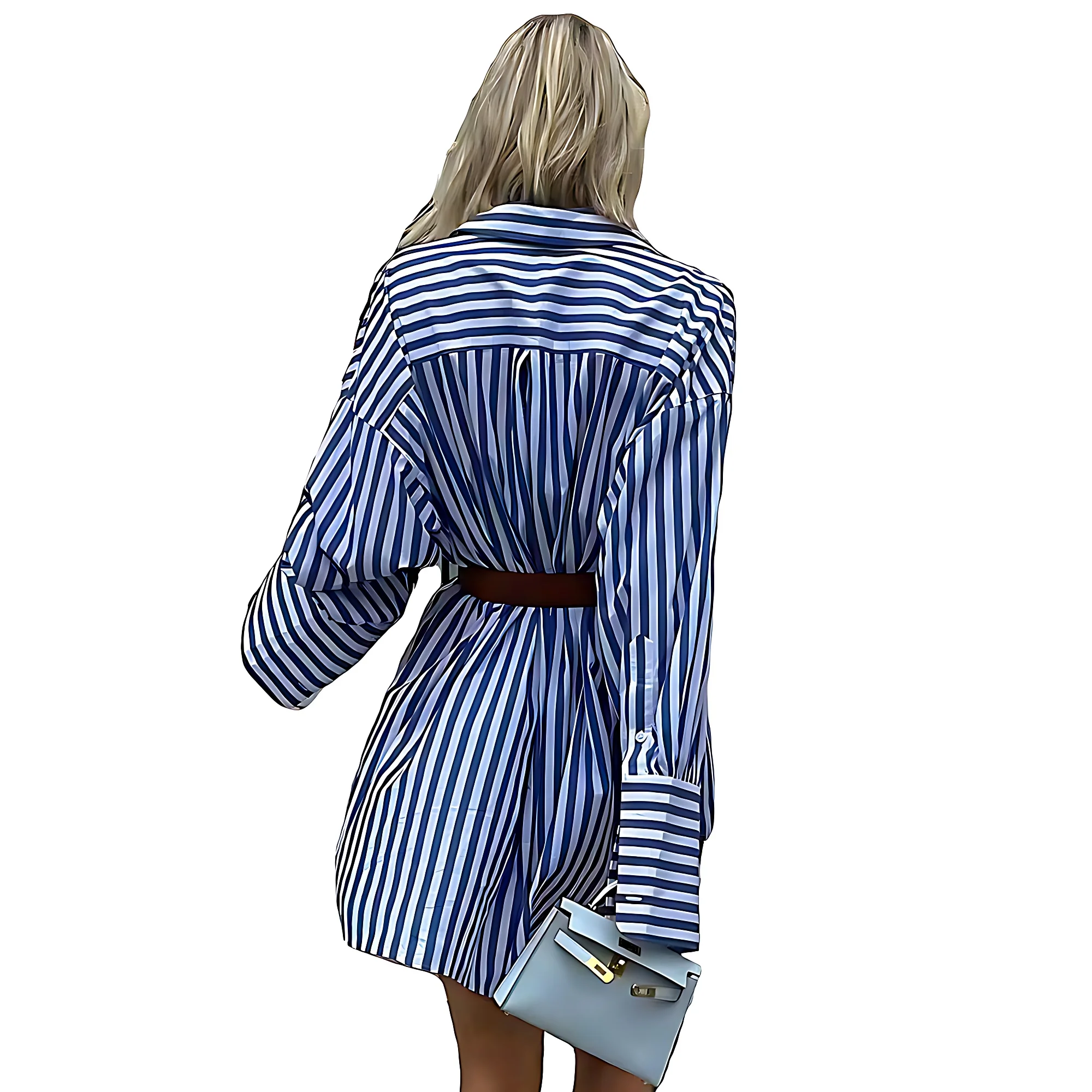 Women Fashionable Spring Autumn Casual Stripe drop shoulder Long Shirt