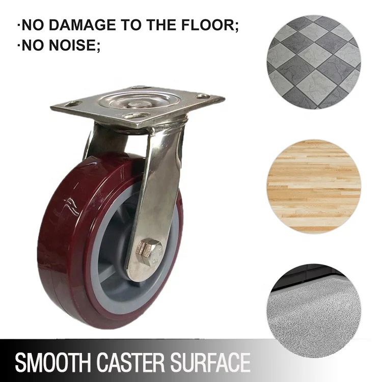 Stainless steel polyurethane caster heavy duty 4 inch to 8 inch wheel 304 stainless steel caster