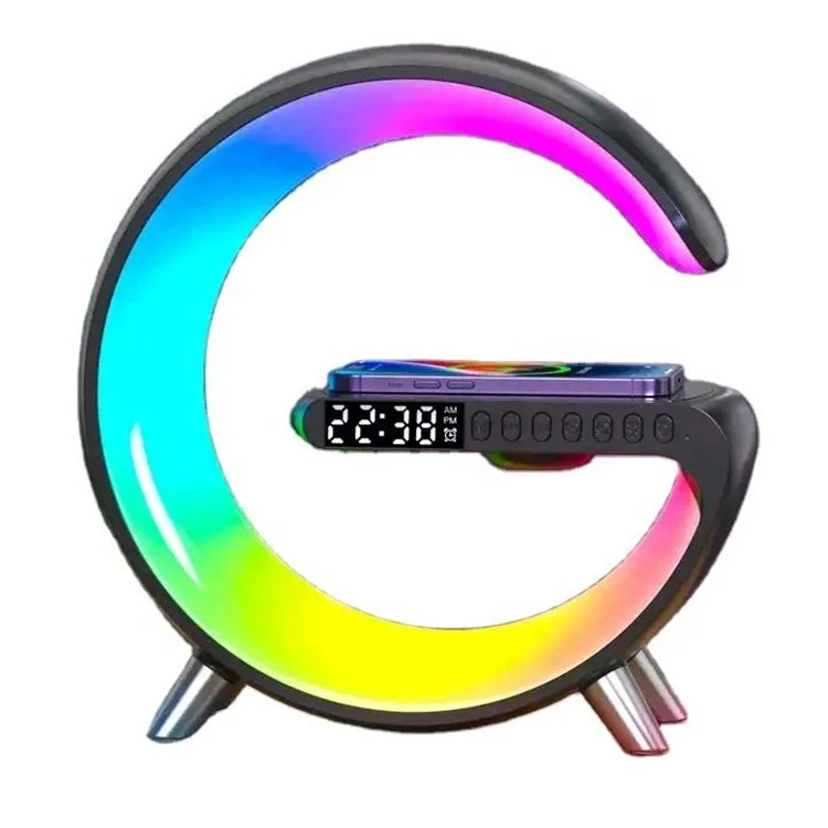 New Product Luxury Gift Alarm Clock Wireless Charger With Speaker Night Light 3 in 1 Wireless Charger Stand N69