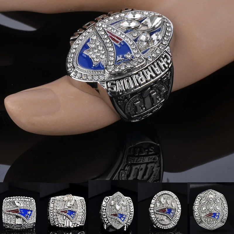 Wholesale Customized New England Patriots 2001 2003 2004 2014 2016 2018 American Football Championship Glitter Ring